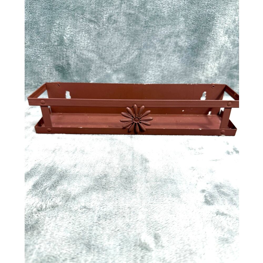 Vintage 70s Brown Metal Wall Spice Rack Shelf Daisy Flower Farmhouse Boho Decor